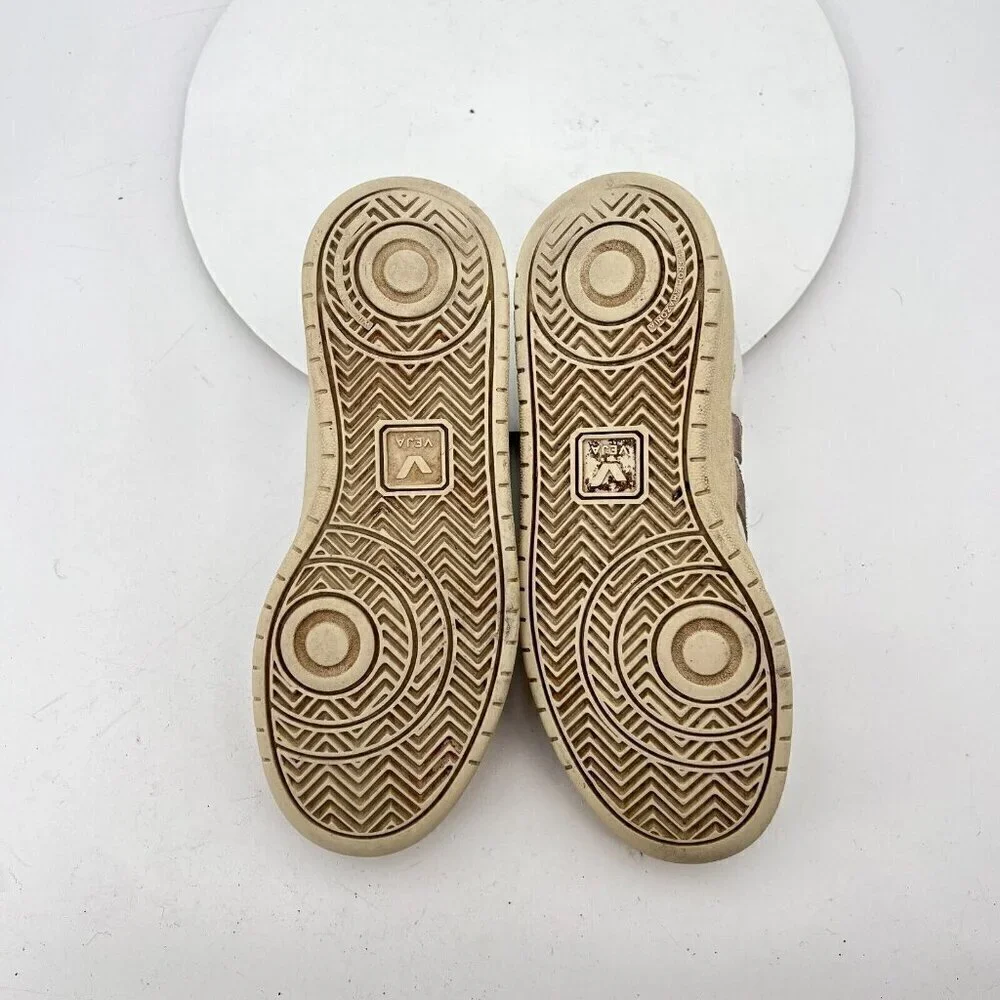 Veja V-10 Women Sz 6 White Neon Leather Brown Stitch V Logo Suede Training Shoes